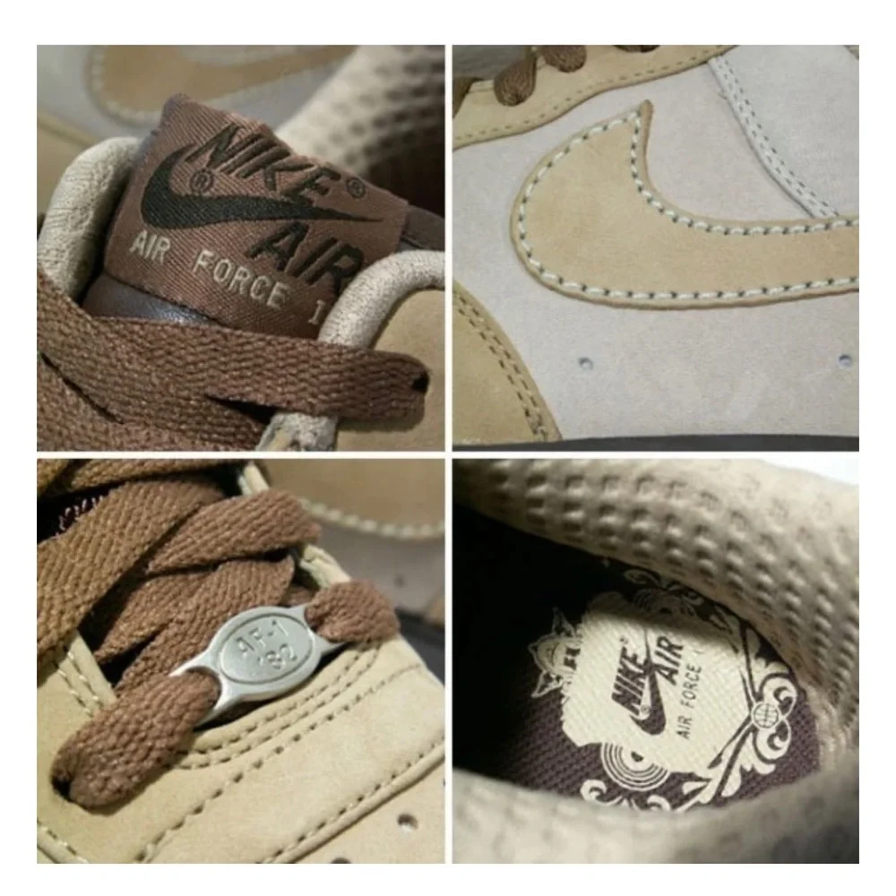 Mens Air Nike Air Force 1 Low Tweed Light Bone  Baroque Brown - Picture 3 of 8